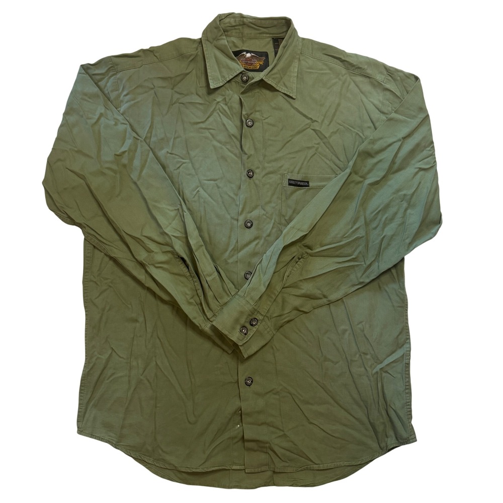 Harley‎ Davidson Button Down Shirt Olive Green American Legend Men's Medium